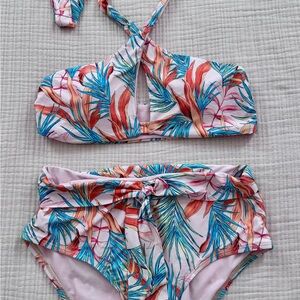 Gianni Bini Pink and Blue Bikini with Tropical Print